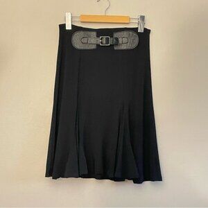 Vintage 90s Black A-Line Flared Skirt with Buckle Accent